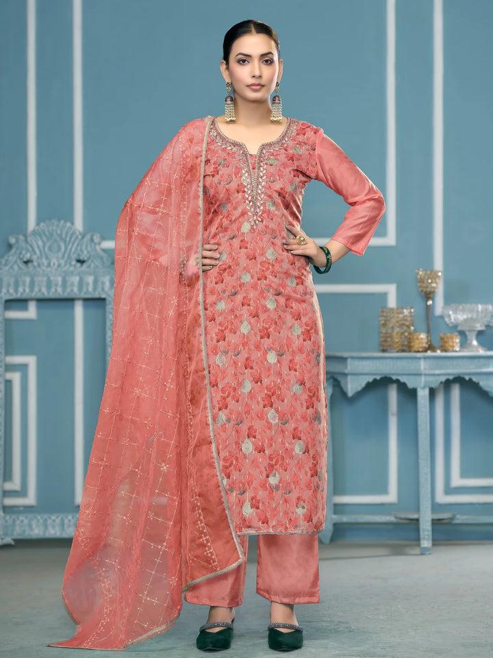 Designer Printed Organza Suit | Embroidered & Hand Work