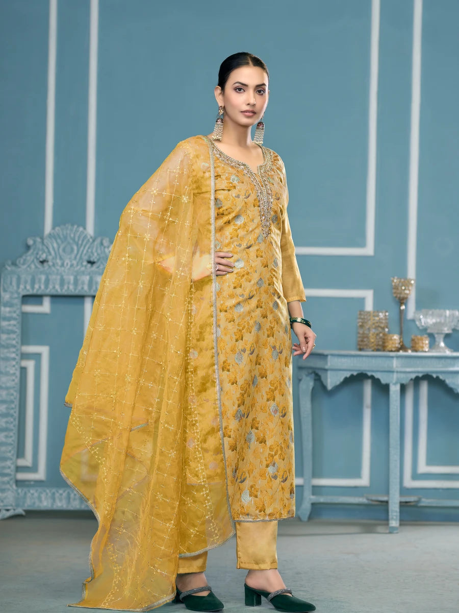 Designer Printed Organza Suit | Embroidered & Hand Work
