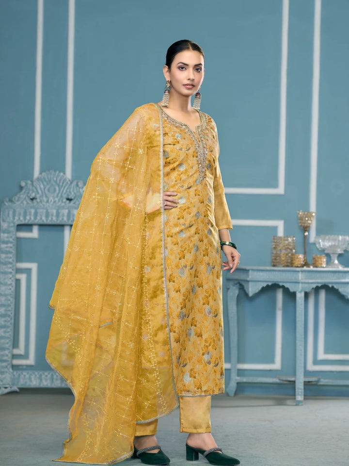 Designer Printed Organza Suit | Embroidered & Hand Work