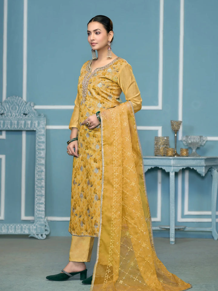 Designer Printed Organza Suit | Embroidered & Hand Work