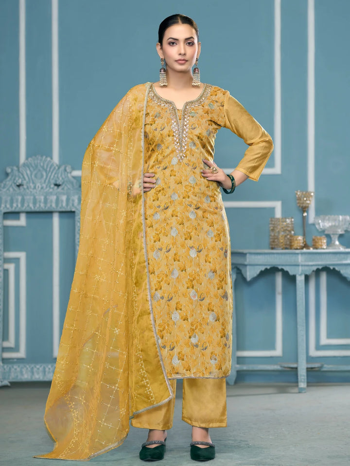Designer Printed Organza Suit | Embroidered & Hand Work