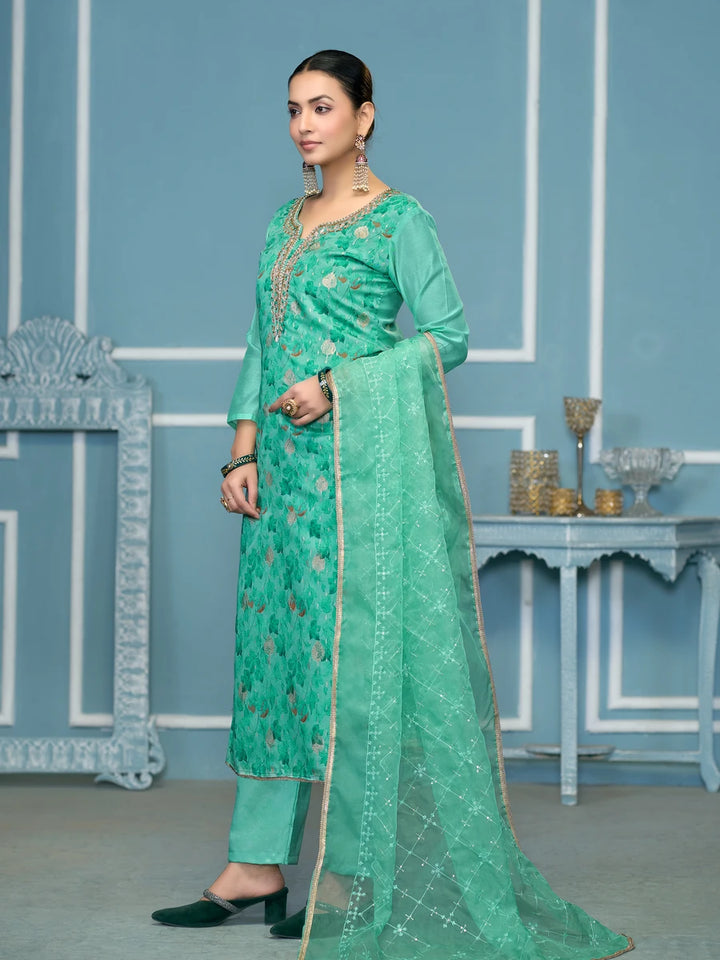 Designer Printed Organza Suit | Embroidered & Hand Work