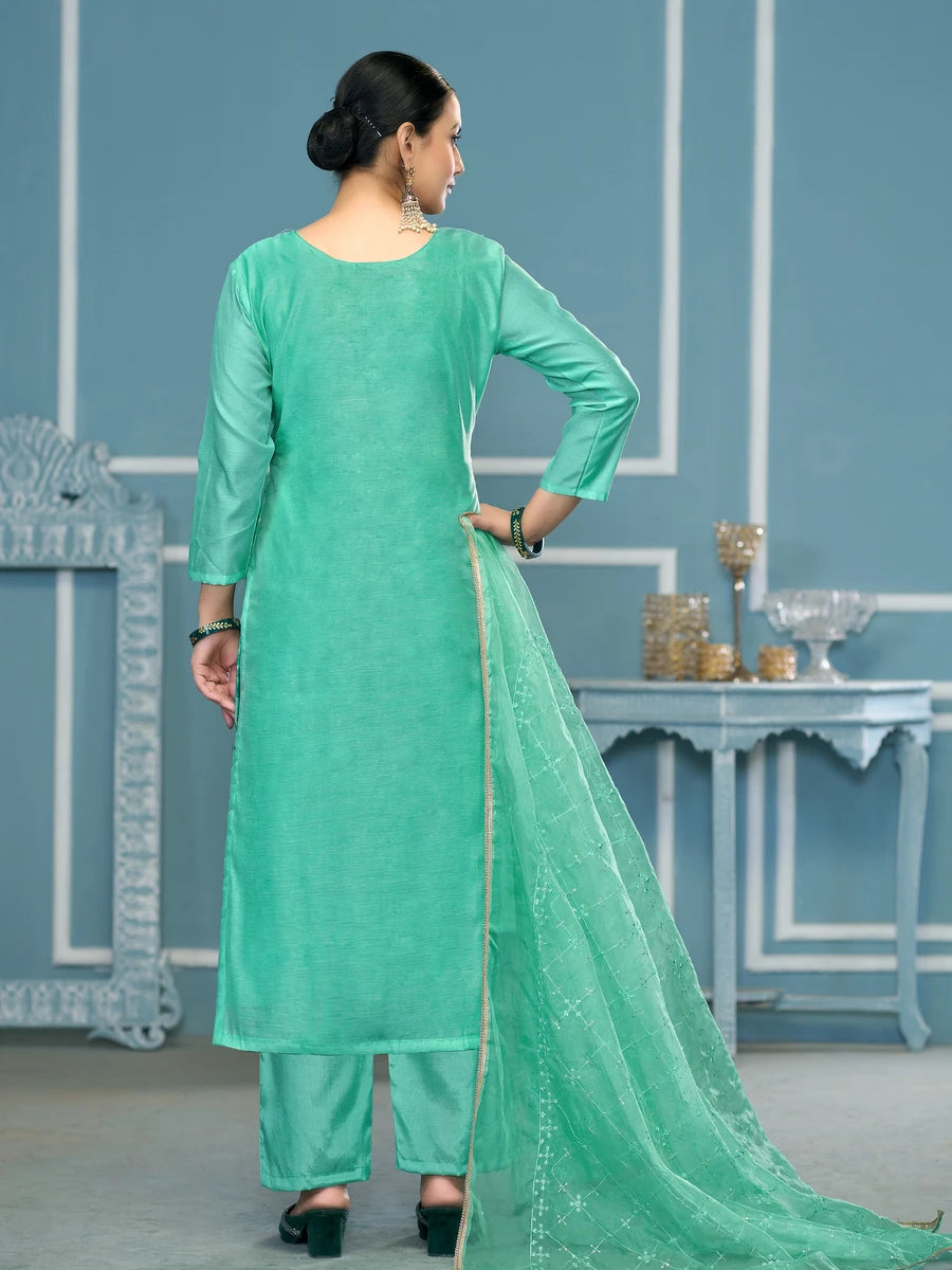 Designer Printed Organza Suit | Embroidered & Hand Work