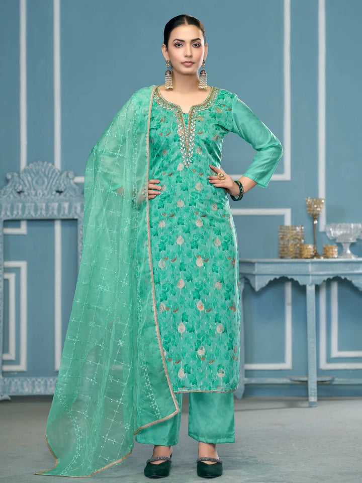 Designer Printed Organza Suit | Embroidered & Hand Work