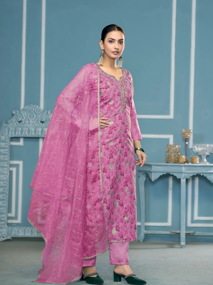 Designer Printed Organza Suit | Embroidered & Hand Work