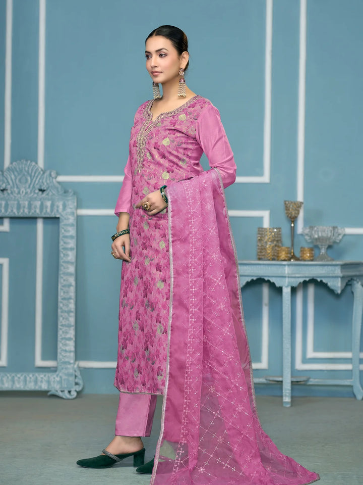 Designer Printed Organza Suit | Embroidered & Hand Work