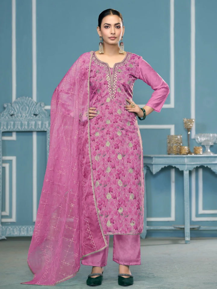 Designer Printed Organza Suit | Embroidered & Hand Work