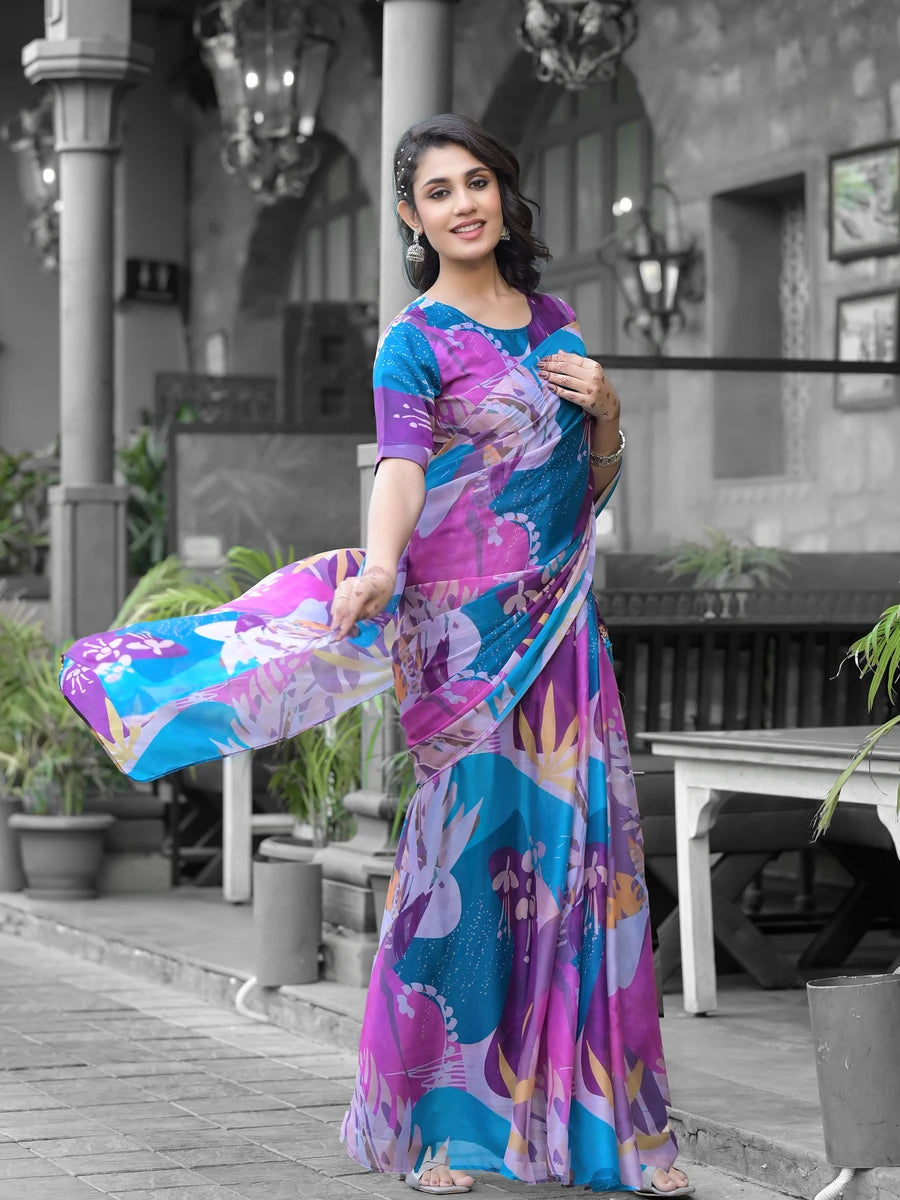 Elegant Multicolor Georgette Saree | Designer Digital Print