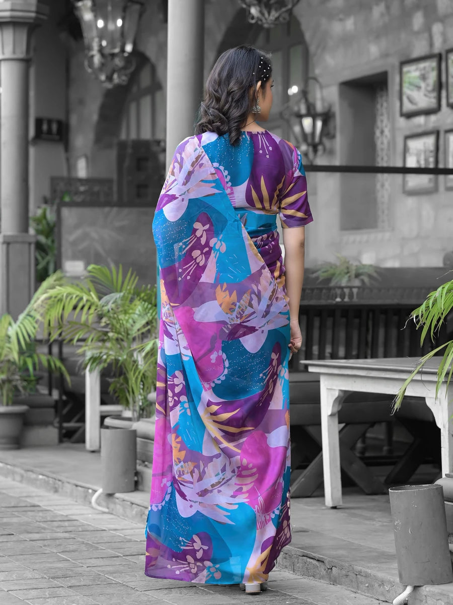 Elegant Multicolor Georgette Saree | Designer Digital Print