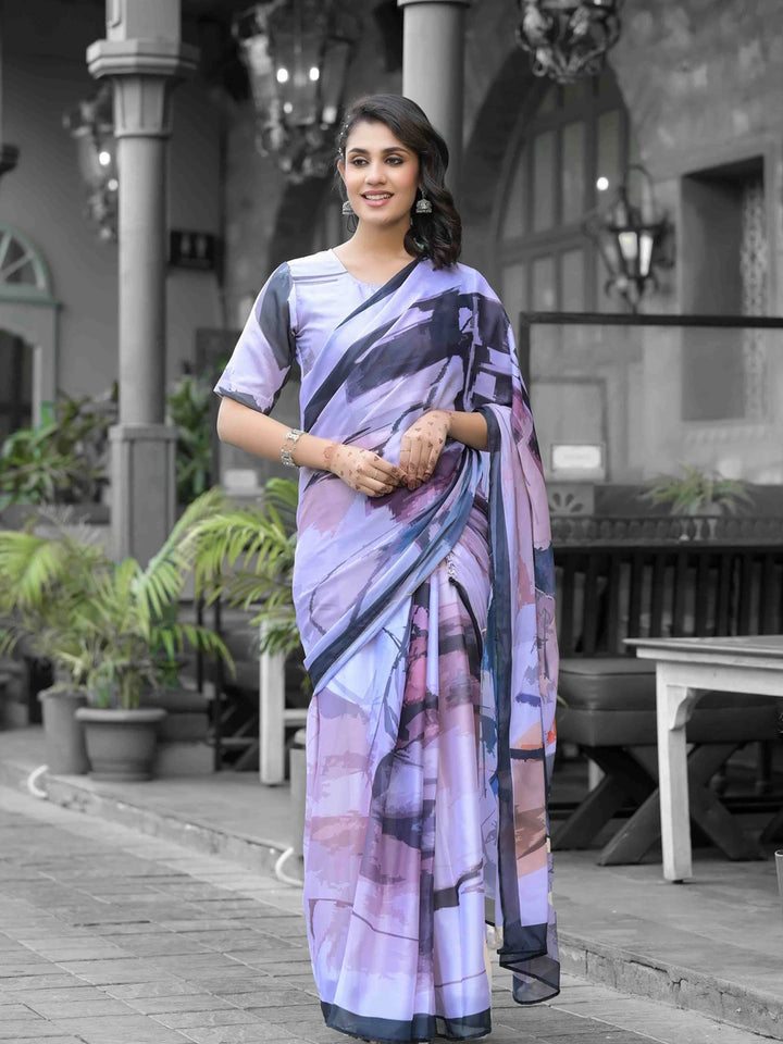 Graceful  Designer Digital Print Saree | Light Gray Georgette Grace