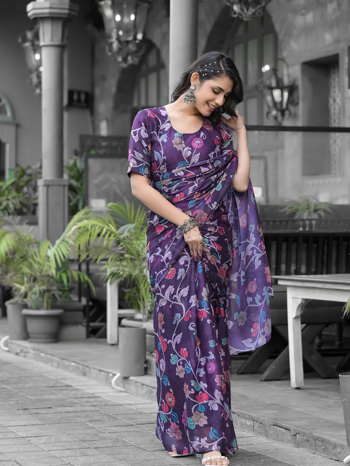 Violet Georgette Saree | Stunning Designer Digital Print Work