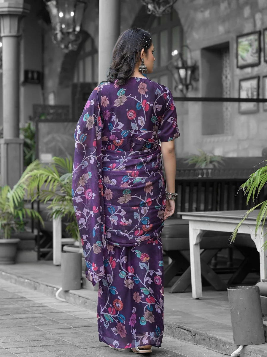 Violet Georgette Saree | Stunning Designer Digital Print Work