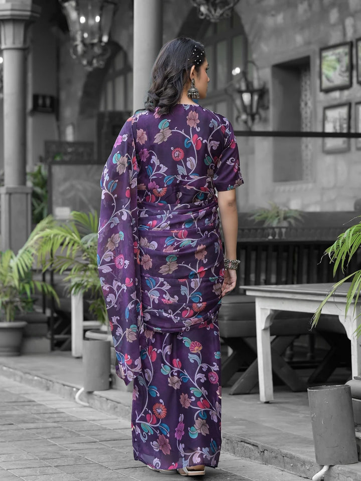 Violet Georgette Saree | Stunning Designer Digital Print Work
