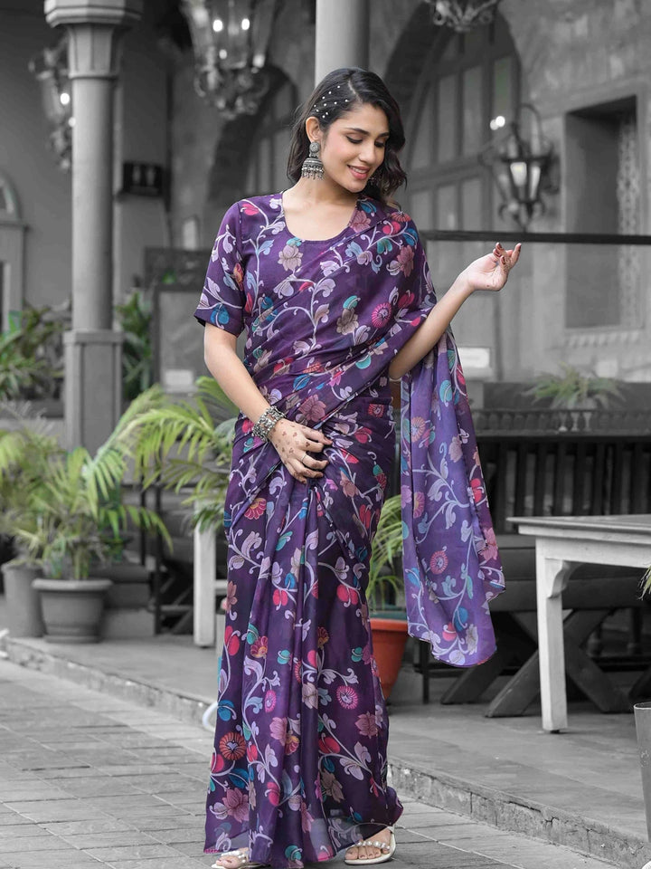 Violet Georgette Saree | Stunning Designer Digital Print Work