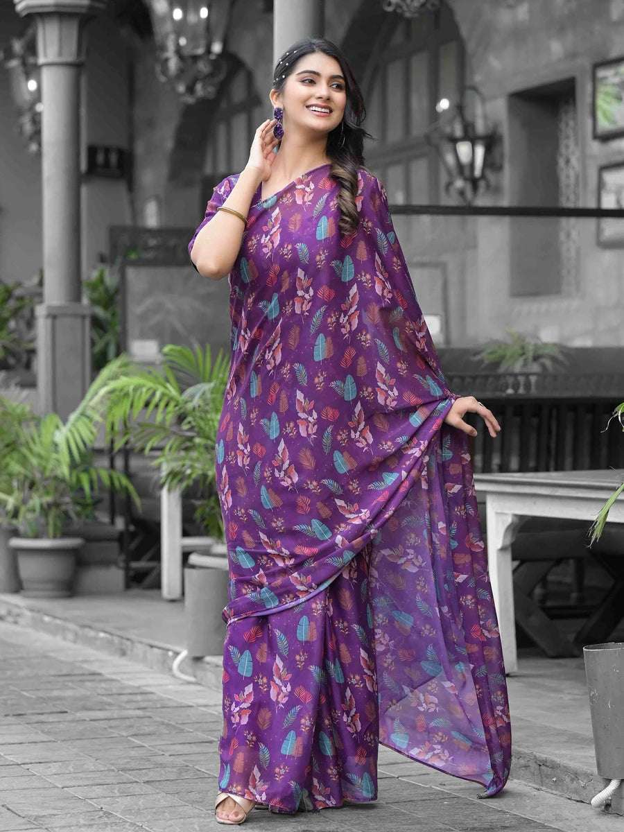 Luxe Purple Saree | Georgette & Digital Print for Party Look