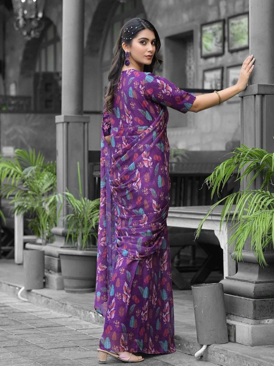 Luxe Purple Saree | Georgette & Digital Print for Party Look