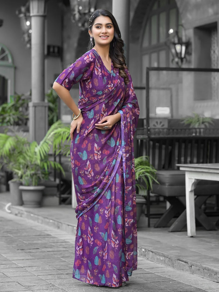 Luxe Purple Saree | Georgette & Digital Print for Party Look