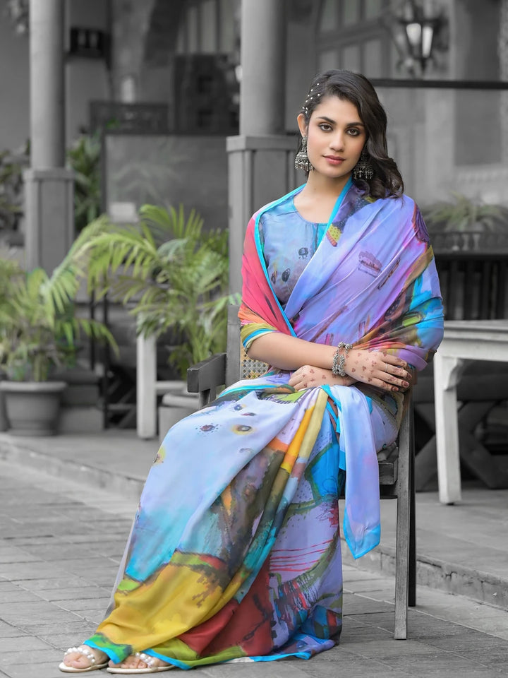 Vibrant Multicolor Saree | Designer Digital Printed Georgette