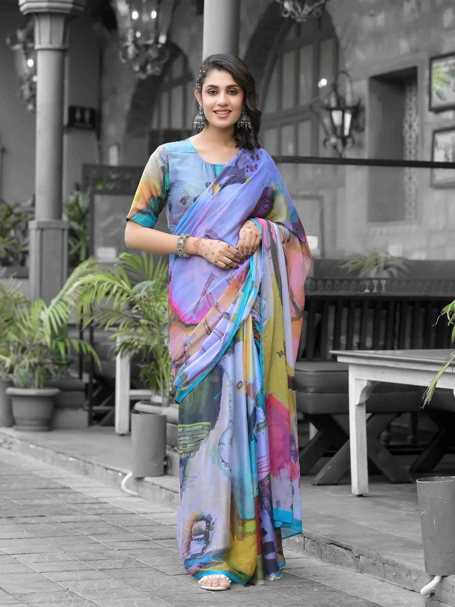 Vibrant Multicolor Saree | Designer Digital Printed Georgette