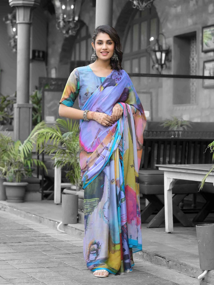 Vibrant Multicolor Saree | Designer Digital Printed Georgette