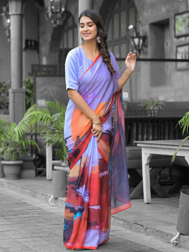 Modern Multicolor Saree | Designer Digital Printed Blouse