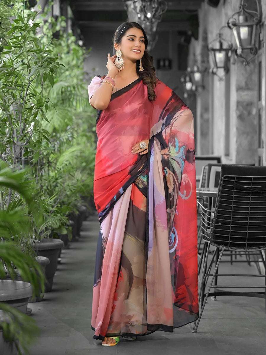 Luxurious Festive Ready Saree | Multicolor Georgette Designer Digital Print