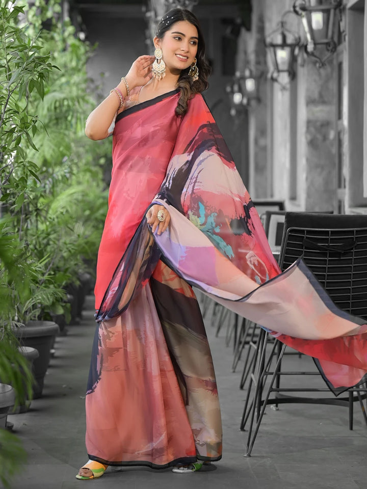Luxurious Festive Ready Saree | Multicolor Georgette Designer Digital Print