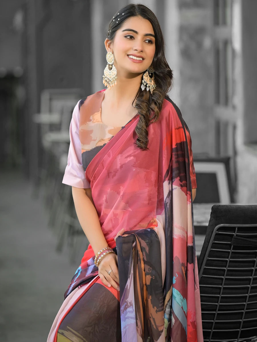 Luxurious Festive Ready Saree | Multicolor Georgette Designer Digital Print