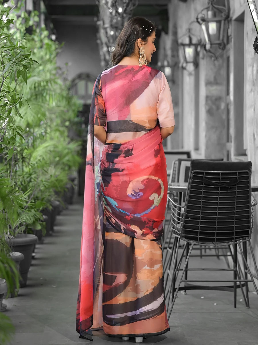Luxurious Festive Ready Saree | Multicolor Georgette Designer Digital Print