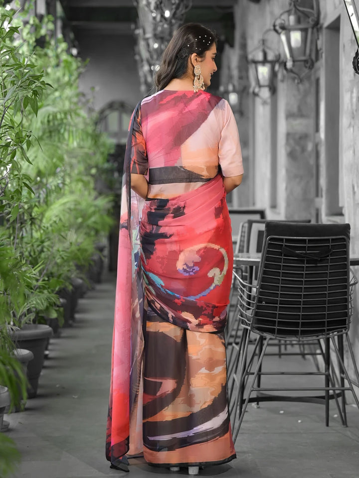 Luxurious Festive Ready Saree | Multicolor Georgette Designer Digital Print