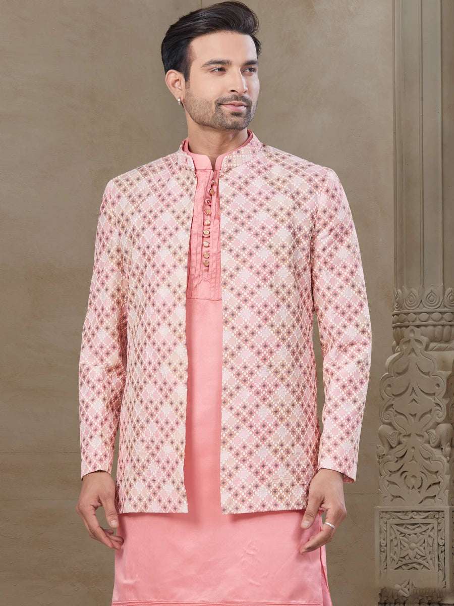 Coral Pink Indo Western Attire | Position Printed & Embroidery Design