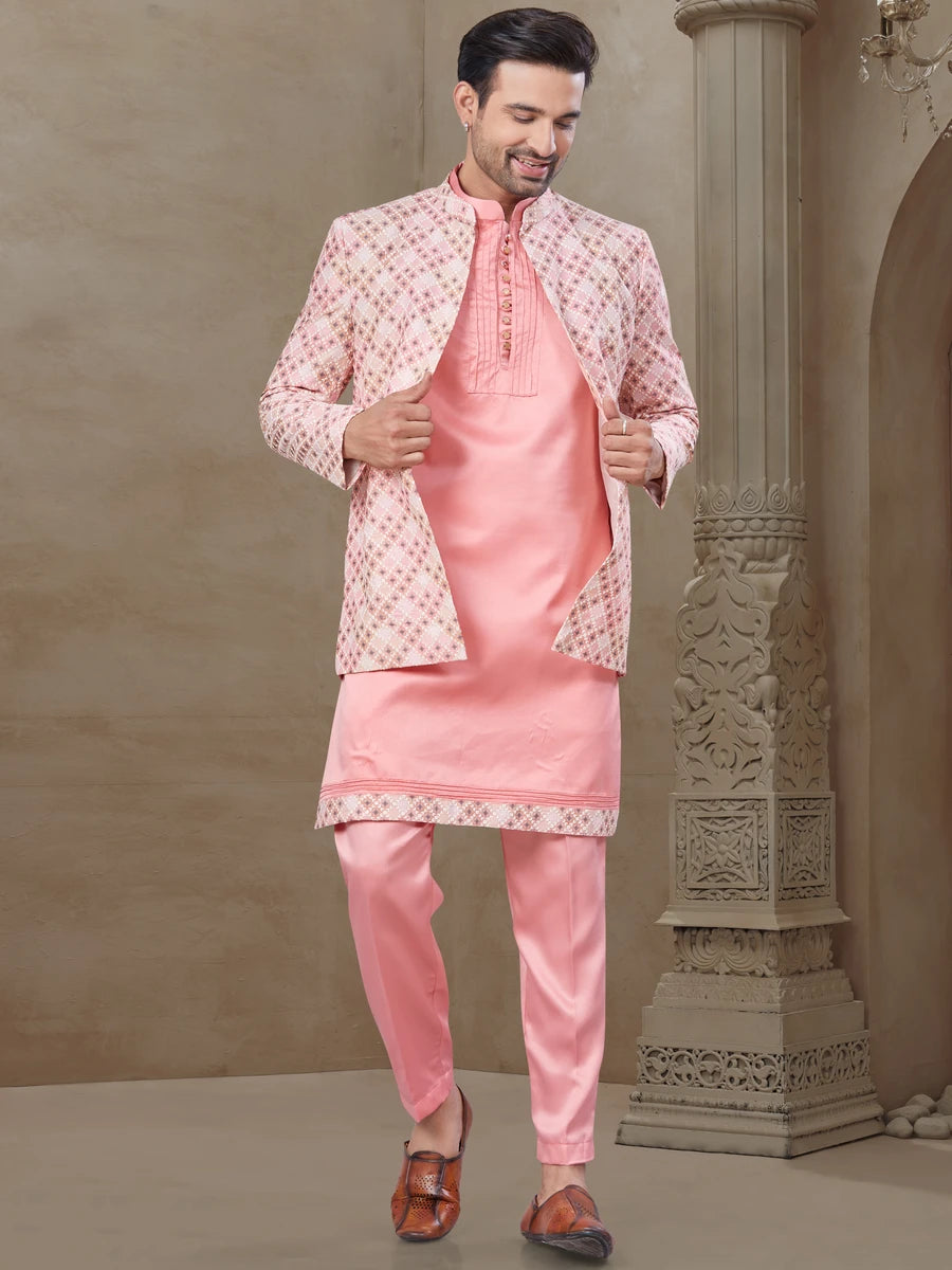 Coral Pink Indo Western Attire | Position Printed & Embroidery Design