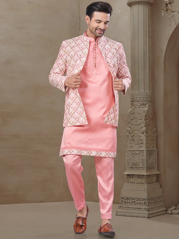 Coral Pink Indo Western Attire | Position Printed & Embroidery Design