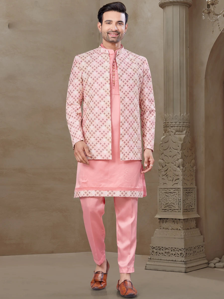 Coral Pink Indo Western Attire | Position Printed & Embroidery Design
