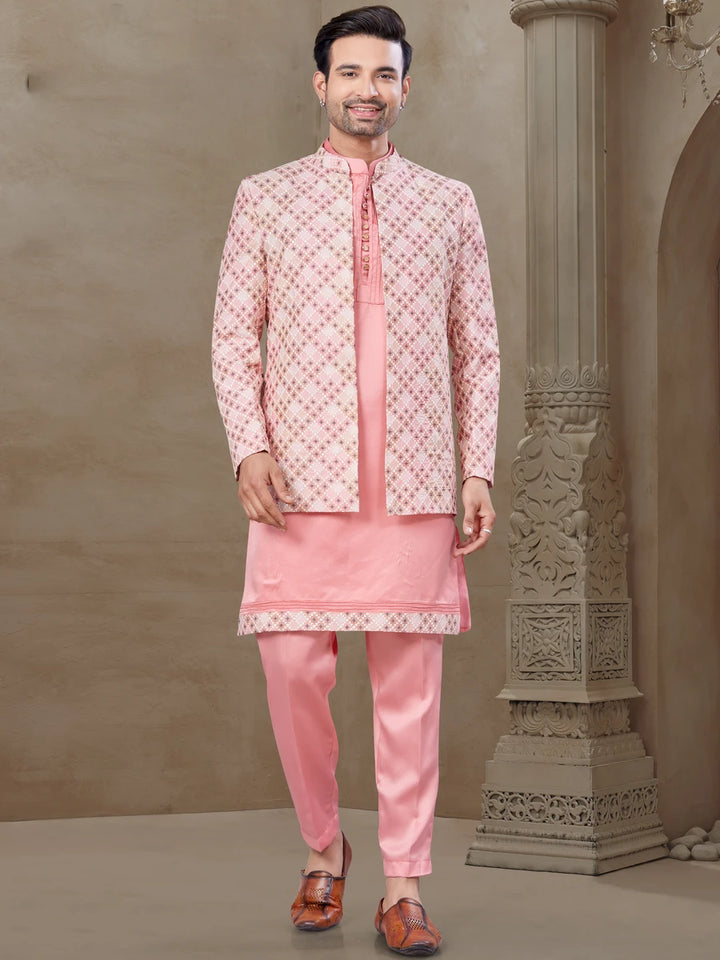Coral Pink Indo Western Attire | Position Printed & Embroidery Design