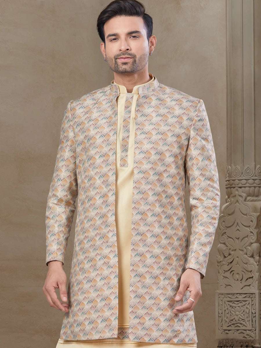 Exquisite  Cream Indo Western Dress | Embroidered Jacket & Silk Ensemble Wedding