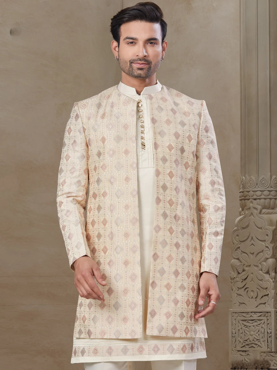 Ethnic Indo Western | Off White Set Position Printed Jacket
