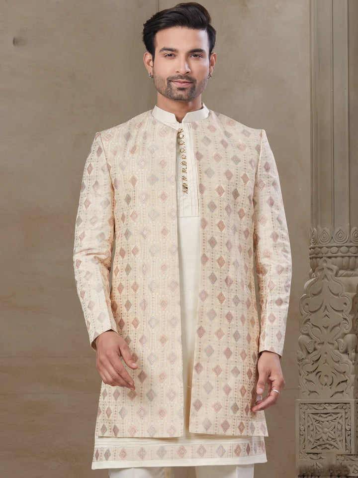 Ethnic Indo Western | Off White Set Position Printed Jacket