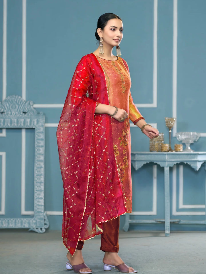 Multicolor Shimmer Silk Salwar Kameez | Embroidery & Hand Work Dupatta