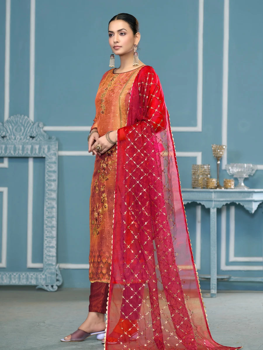 Multicolor Shimmer Silk Salwar Kameez | Embroidery & Hand Work Dupatta