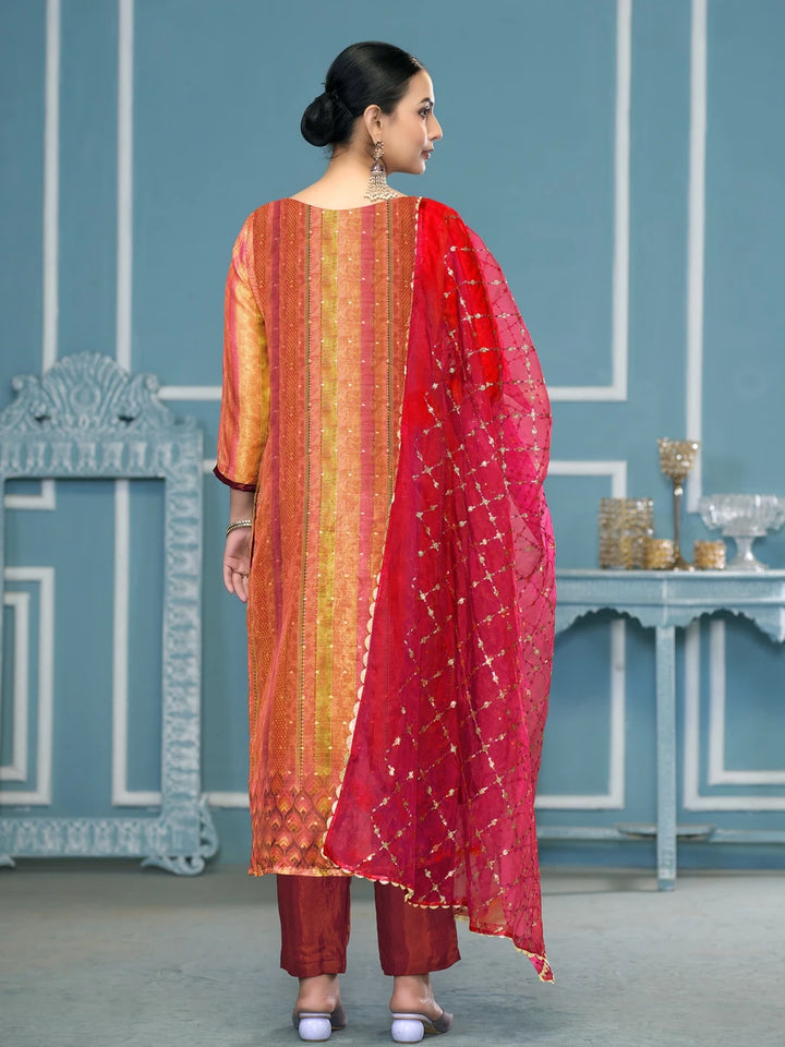 Multicolor Shimmer Silk Salwar Kameez | Embroidery & Hand Work Dupatta