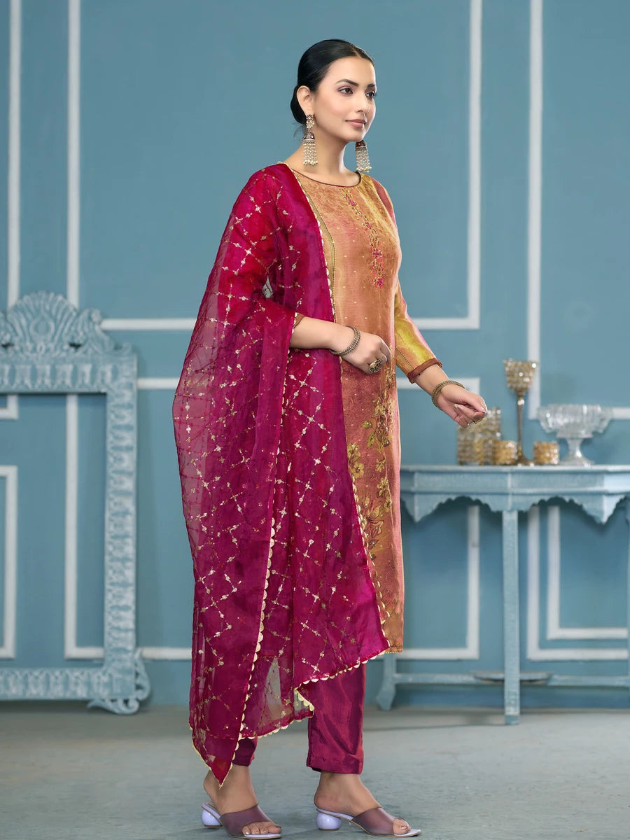 Exclusive Designer Salwar Suit | Hand Work on Shimmer Silk & Organza