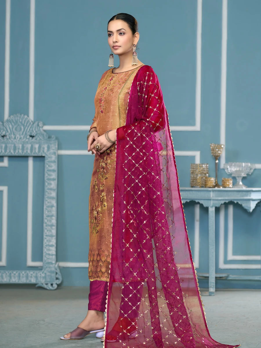 Exclusive Designer Salwar Suit | Hand Work on Shimmer Silk & Organza