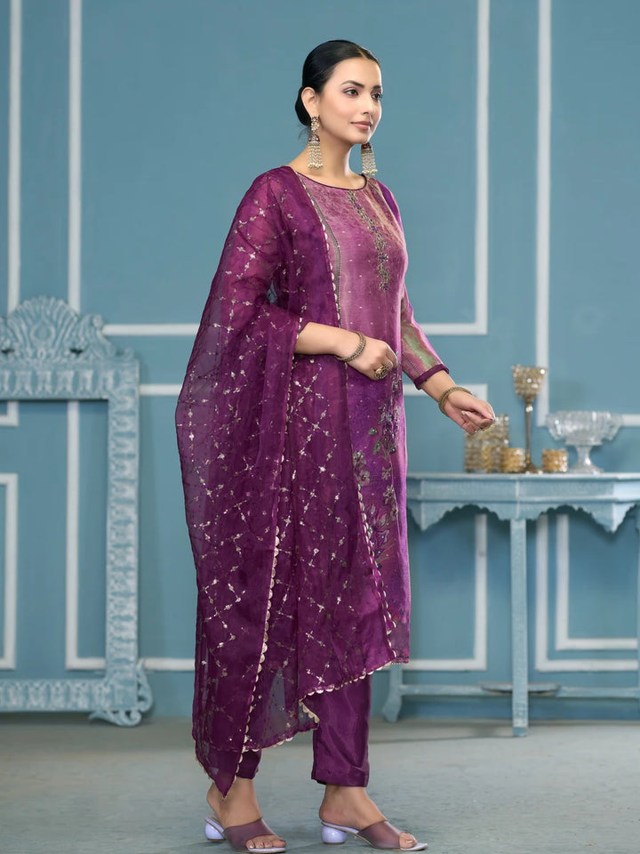 Designer Printed Salwar Kameez | Shimmer Silk & Dull Santoon Fabric