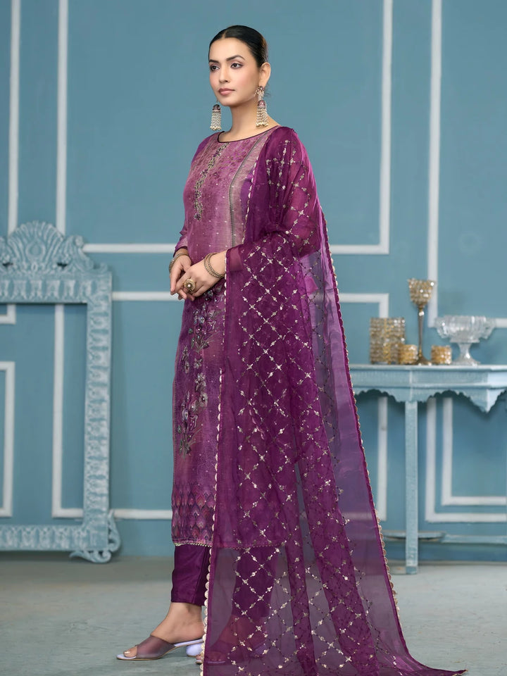 Designer Printed Salwar Kameez | Shimmer Silk & Dull Santoon Fabric