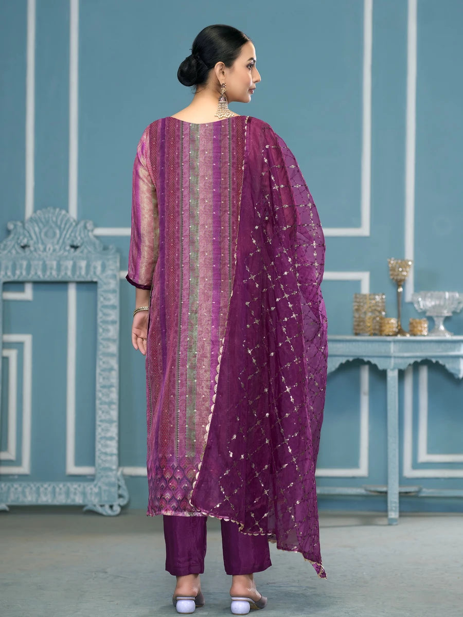 Designer Printed Salwar Kameez | Shimmer Silk & Dull Santoon Fabric