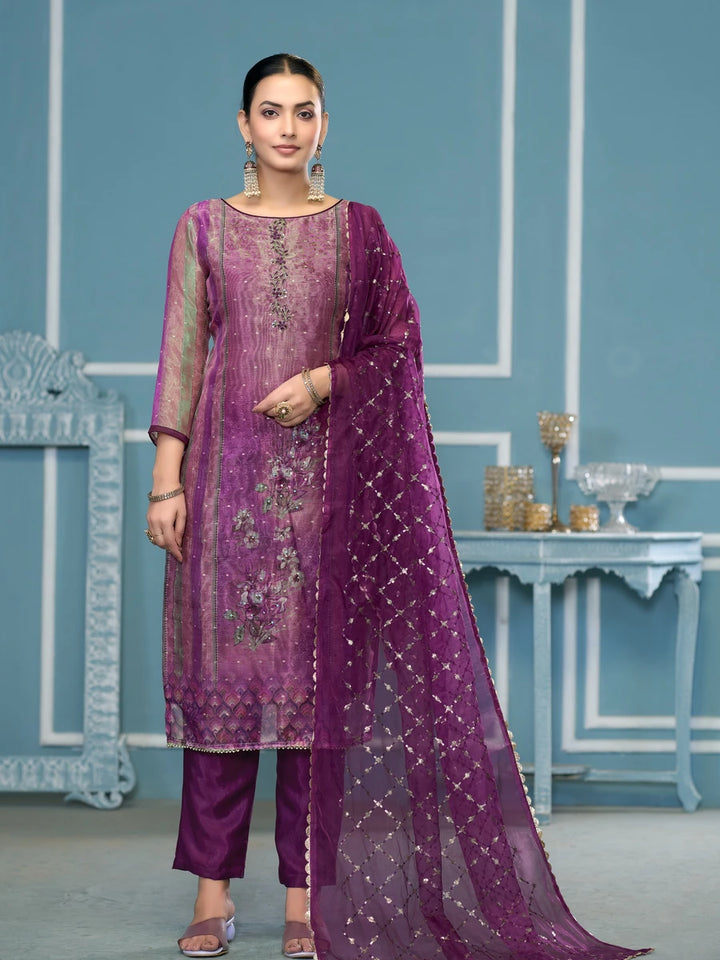 Designer Printed Salwar Kameez | Shimmer Silk & Dull Santoon Fabric