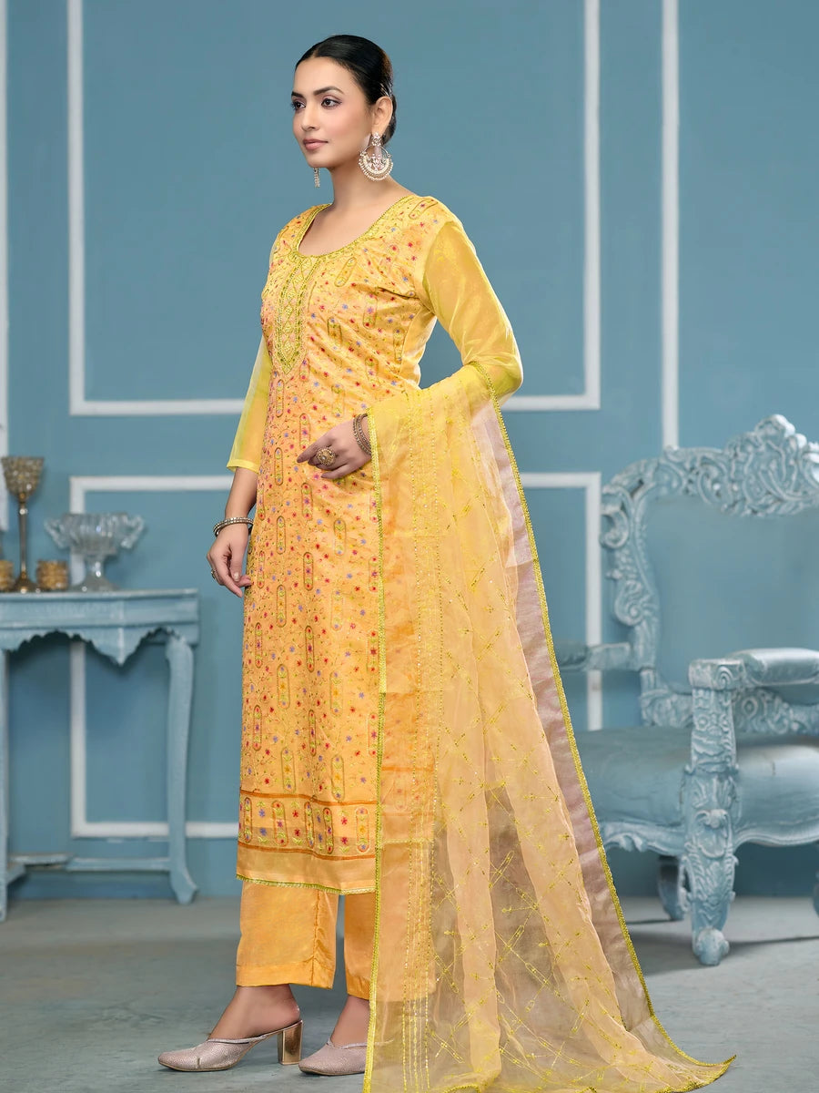 Designer Salwar Suit | Fine Organza Fabric with Dull Santoon Bottom