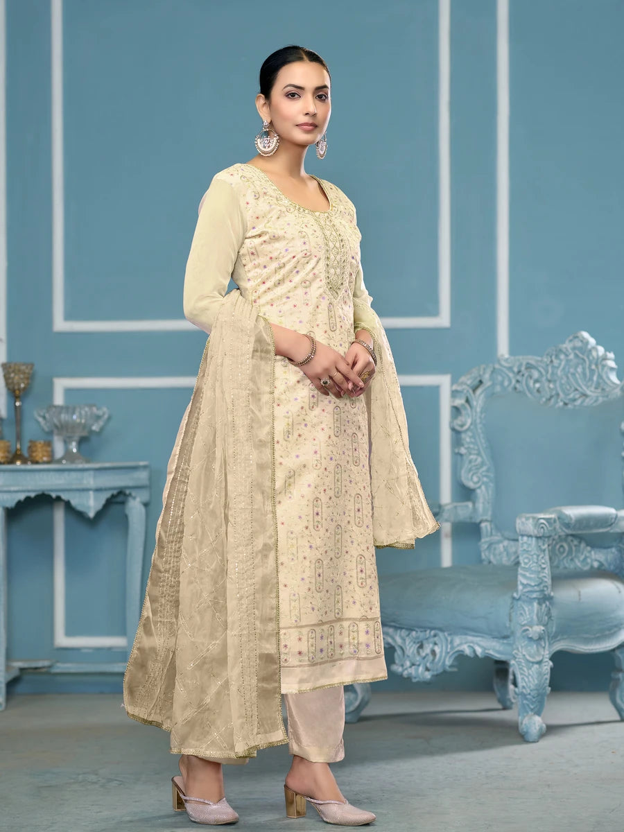 Designer Salwar Suit | Fine Organza Fabric with Dull Santoon Bottom