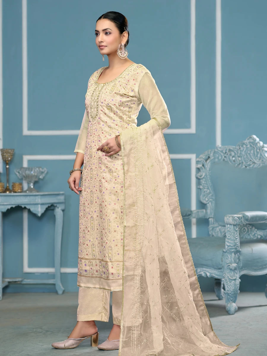 Designer Salwar Suit | Fine Organza Fabric with Dull Santoon Bottom